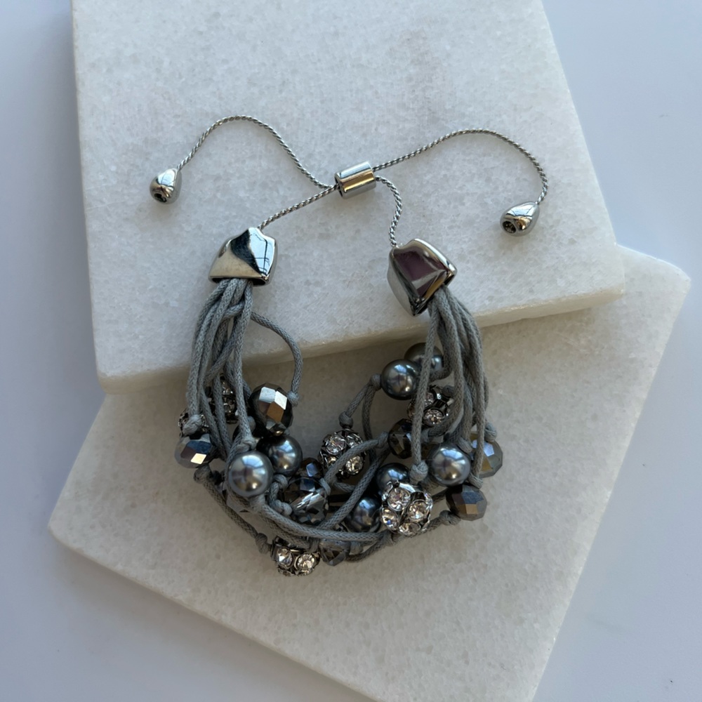 ✔Grey Silver Multistrand Shamballa Bracelet - Picture 2 of 4